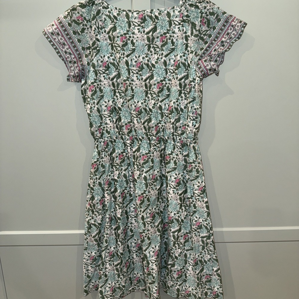 Talbots Petite Primrose Green Pink Floral Cotton Voile Fit Flare Dress Size 8P - Picture 8 of 10